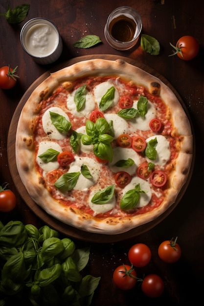 Foto gratuita vista dall'alto deliziosa pizza al chiuso