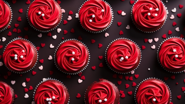 Foto gratuita vista dall'alto su deliziosi cupcake rossi