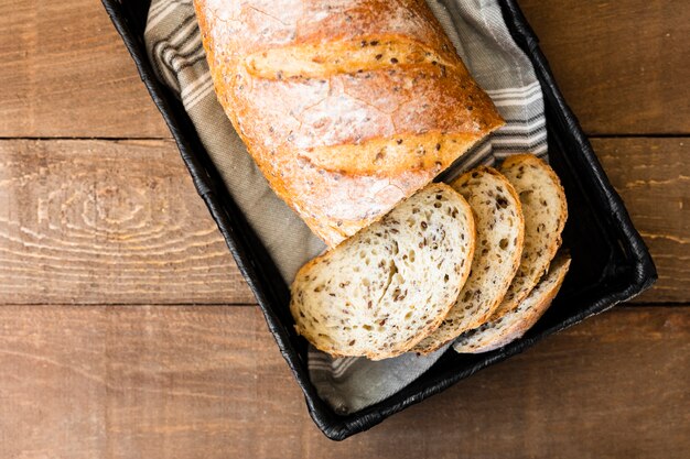 Top view delicious slices of bread