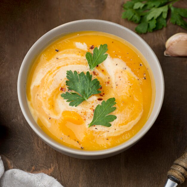 Top view delicious soup assortment