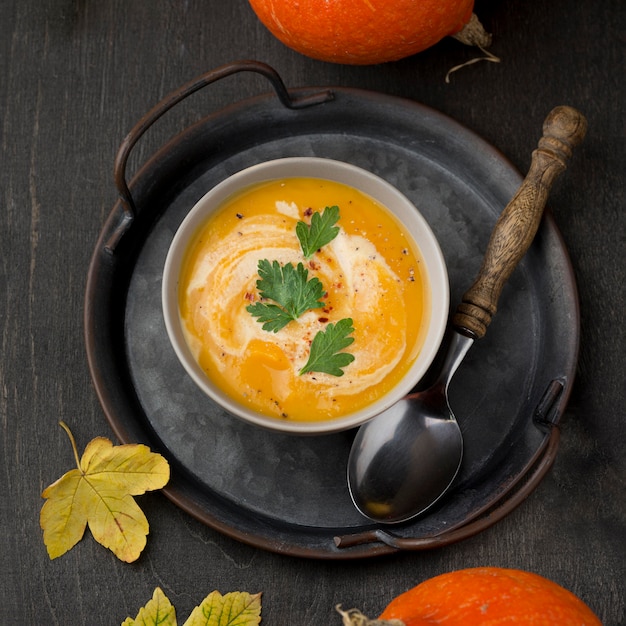 Free photo top view delicious soup composition