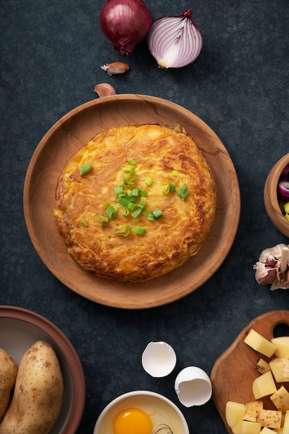 Free photo top view delicious spanish tortilla still life