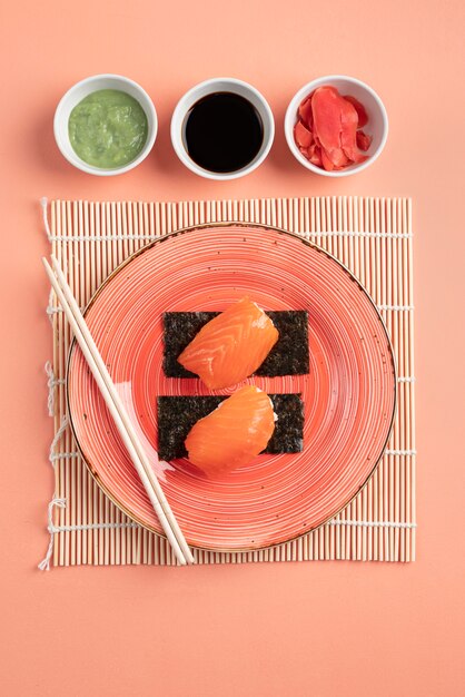 Top view delicious sushi arrangement