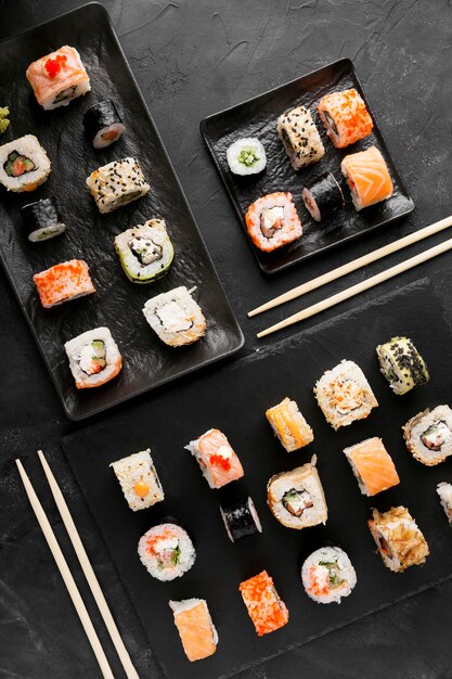 Вид сверху вкусные суши