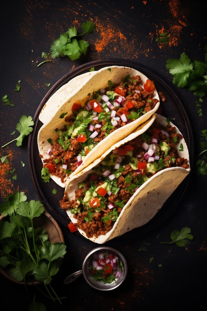 Free photo top view delicious tacos arrangement