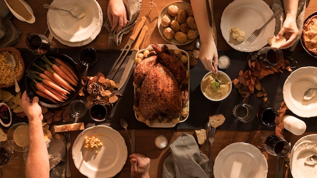 Top view of delicious thanksgiving meal