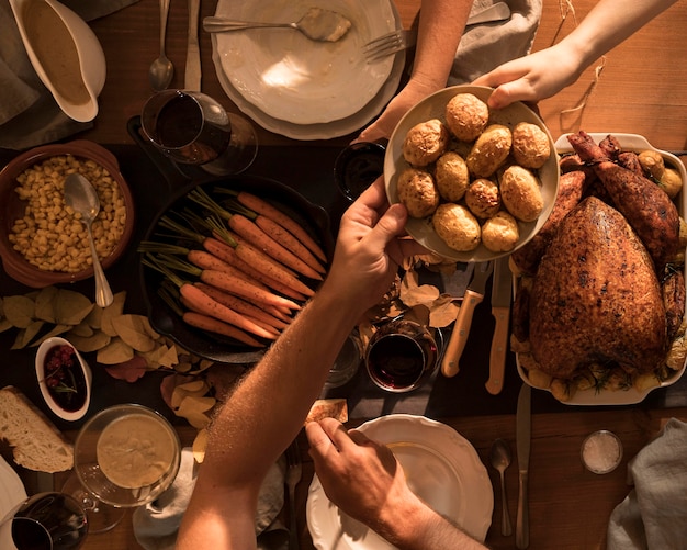 Top view of delicious thanksgiving meal