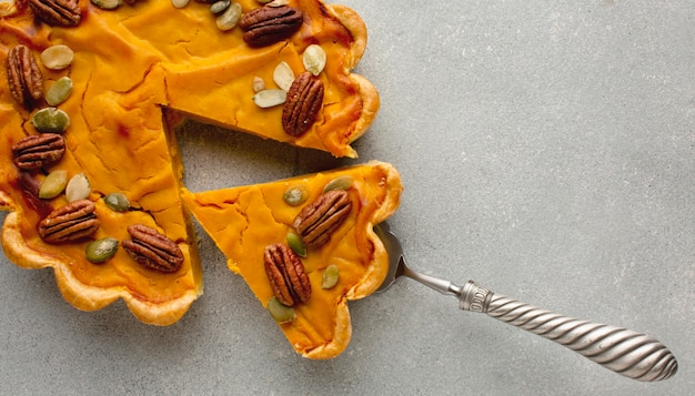 Top view of delicious thanksgiving pumpkin pie