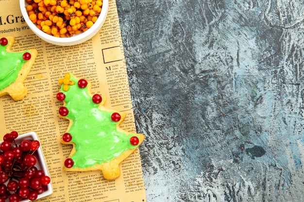 Top view delicious tree biscuits with berries