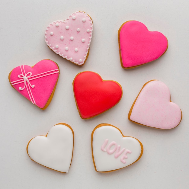 Top view of delicious valentine's day cookies