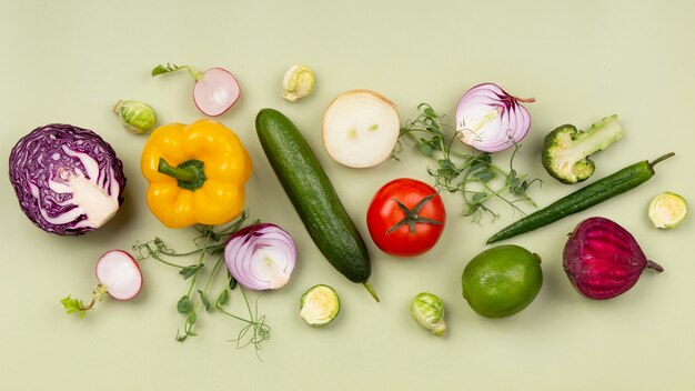 Top view delicious vegetables arrangement