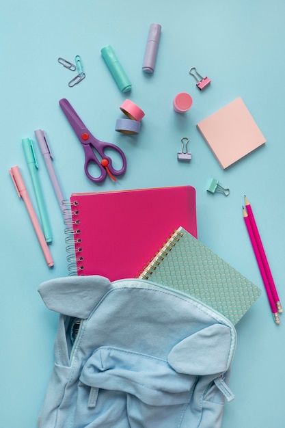 Free photo top view desk arrangement with notebooks