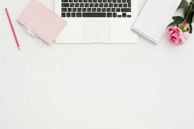 Top view desk concept with copy space