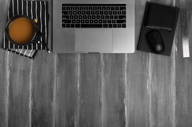 Top view of desk concept with copy space