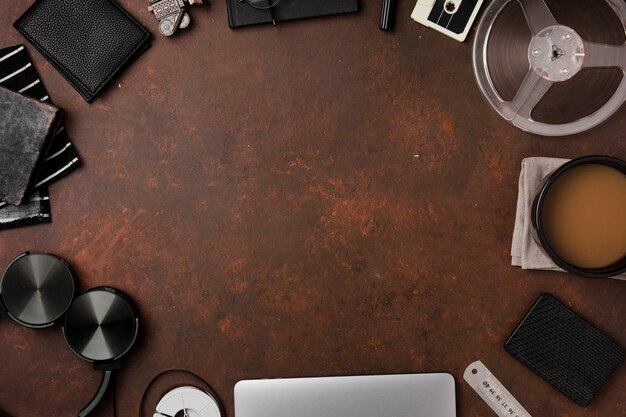 Top view of desk concept with copy space