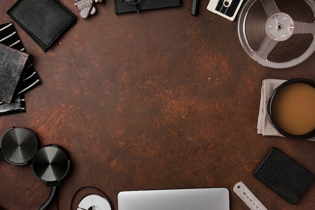 Top view of desk concept with copy space