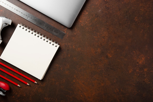 Top view of desk concept with copy space