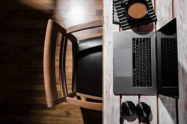 Top view of desk concept with copy space