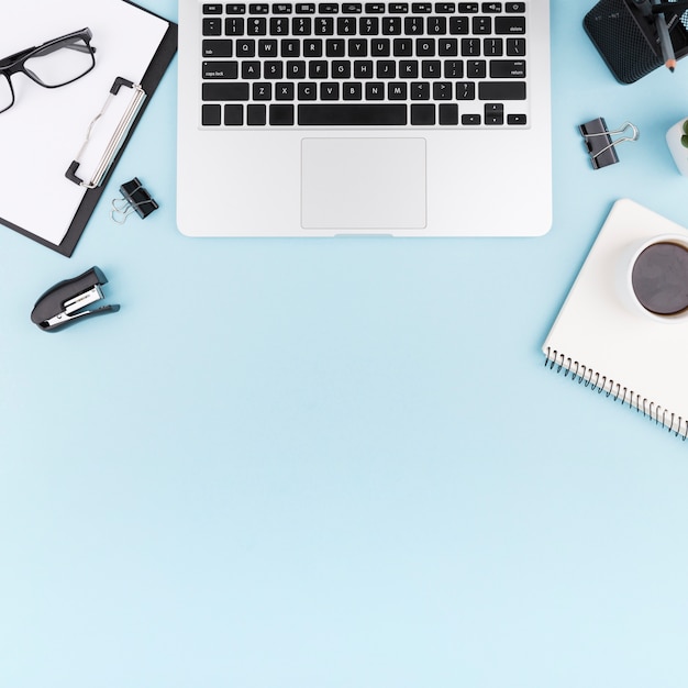 Top view of desk concept with copy space