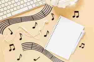 Free photo top view desk concept with musical theme