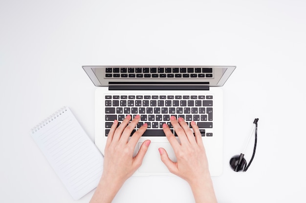 Free photo top view desk concept with woman hands