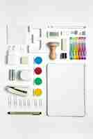 Free photo top view desk supplies composition