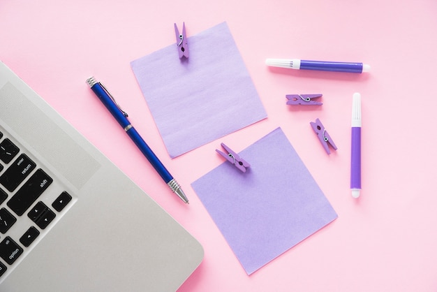 Top view of desk with stick notes