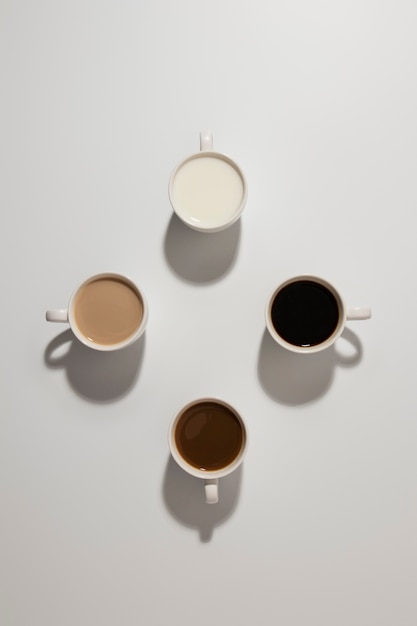 Top view different coffee cups arrangement
