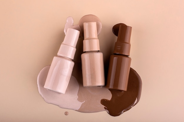 Top view different foundation bottles