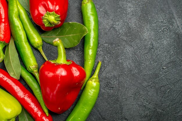 Top view different fresh peppers