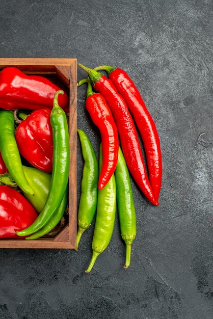 Top view different fresh peppers