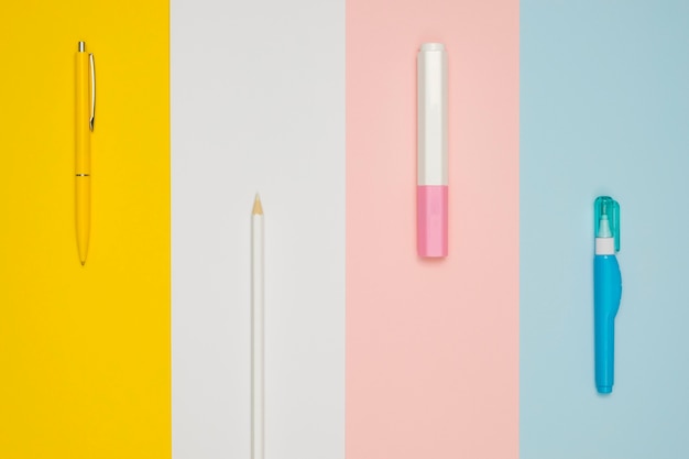 top view of different office pens