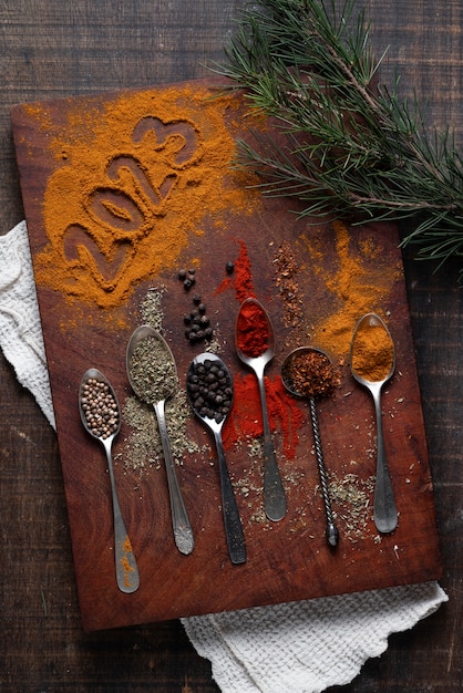 Free photo top view different spices arrangement