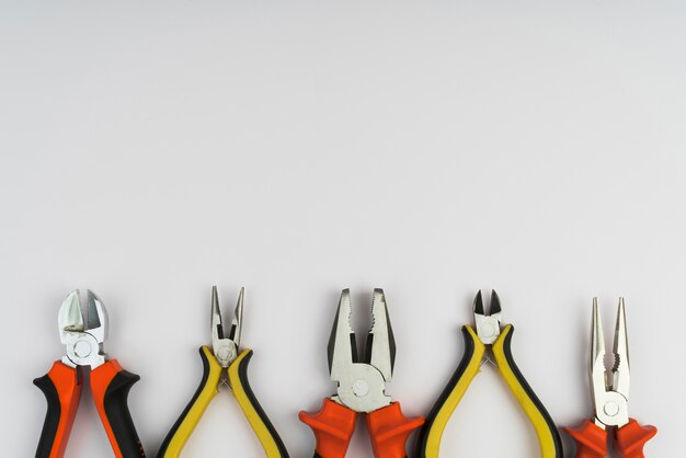 Top view different types of pliers