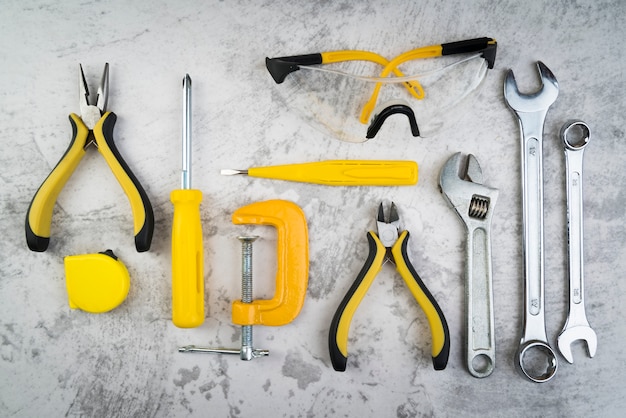 Top view different types of tools