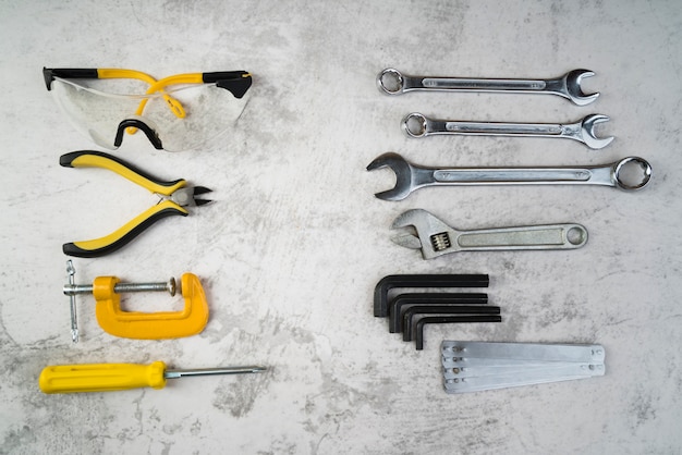 Top view different types of tools
