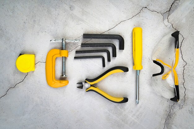 Top view different types of tools