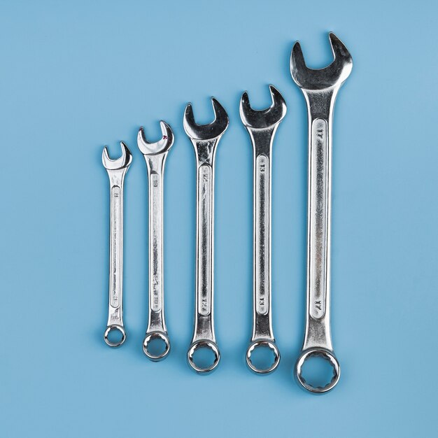 Top view different types of wrenches