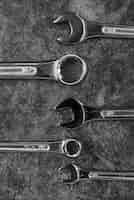 Free photo top view different types of wrenches