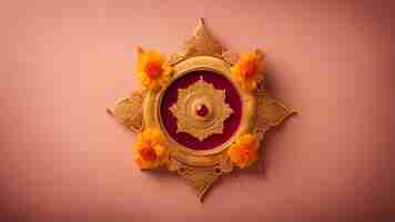 Free photo top view of diwali diya on pink background with copy space