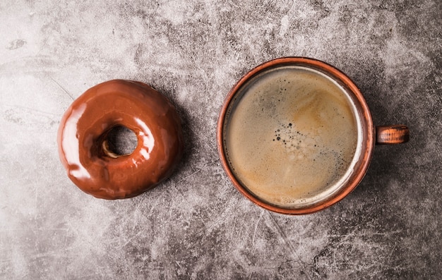 Top view donut with coffee