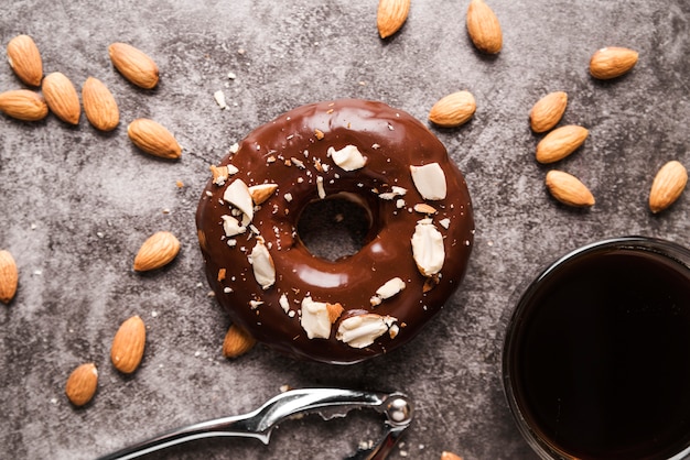 Top view donut with coffee