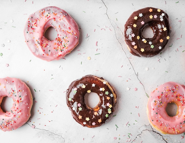 Top view donuts with frosting