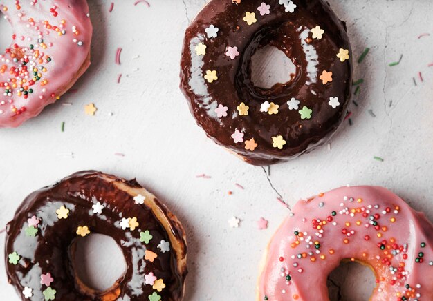 Top view donuts with frosting