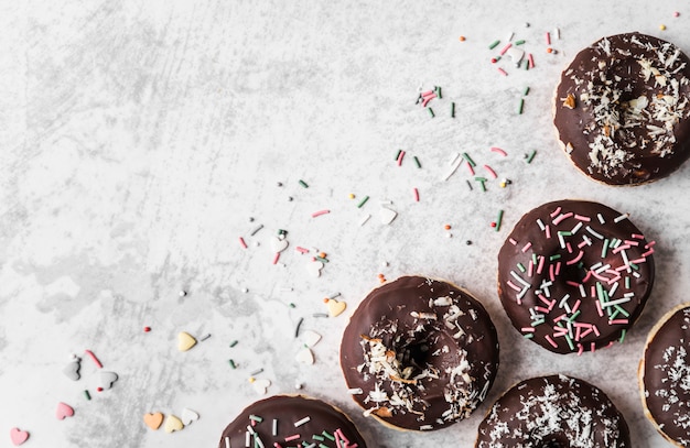 Top view donuts with frosting