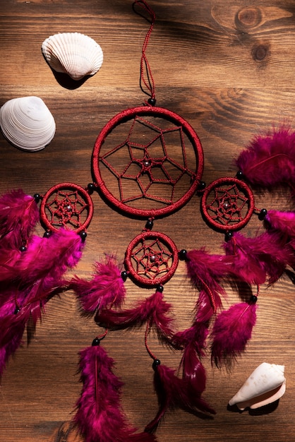 Free photo top view  dream catcher on table