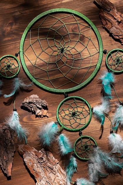 Top view  dream catcher on table