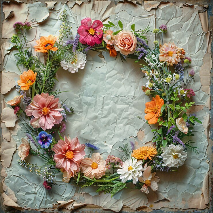 Free Photo top view dried flowers on torn paper