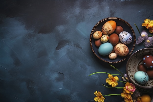 無料写真 トップビューイースターの装飾的な卵の配置