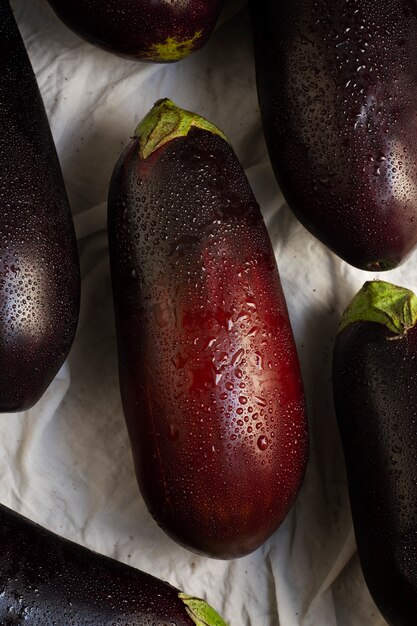 Top view eggplants arrangement